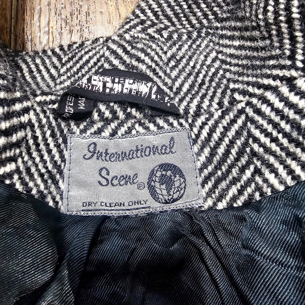 Women's Black and White Pea Coat - Picture 4 of 15
